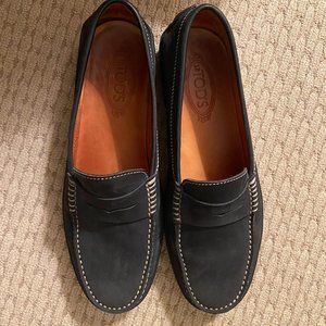 Tod’s Navy Blue Suede Moccasins